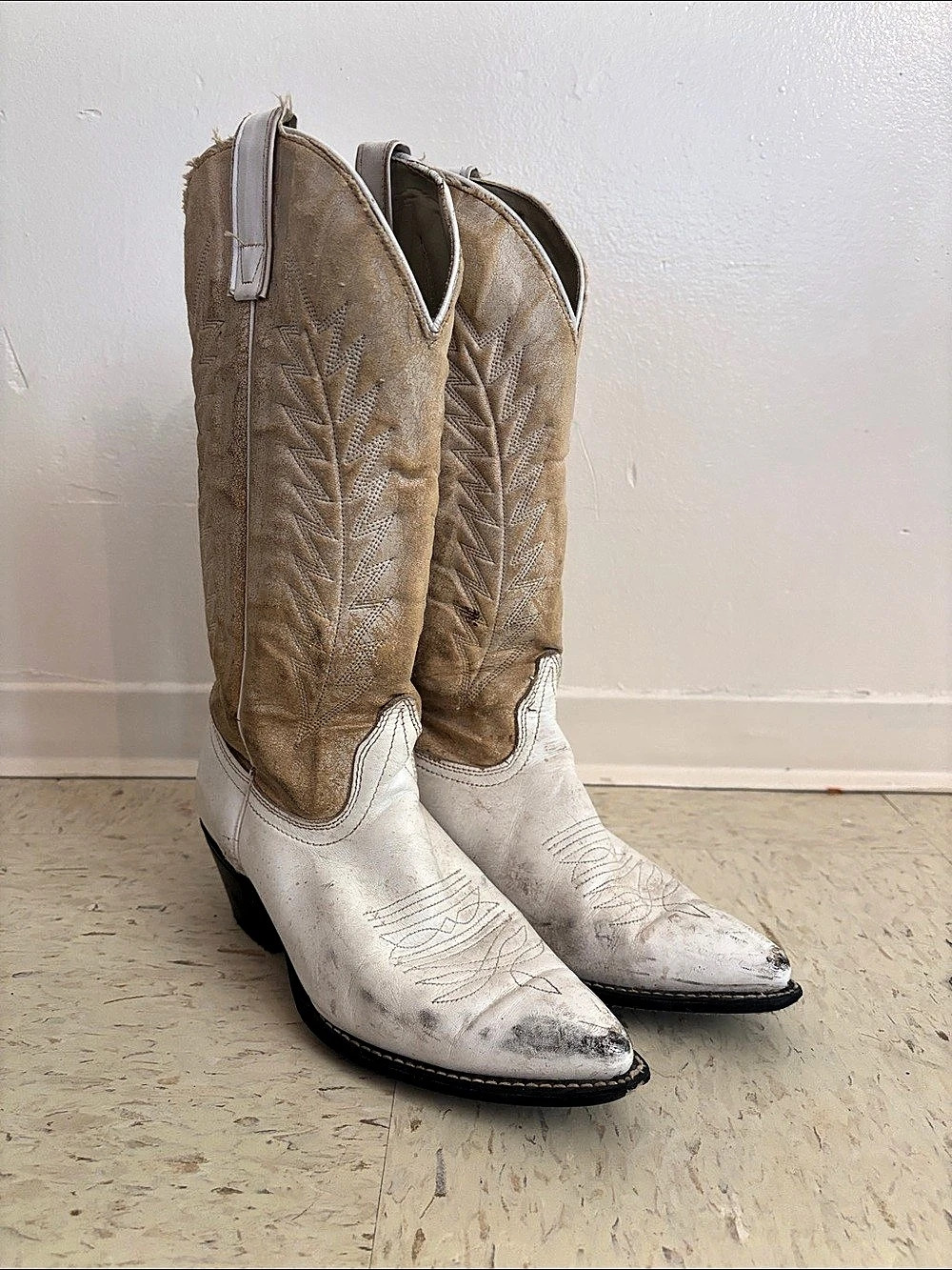 Vintage Texas Brand White Cowgirl Boots White & Tan US 8